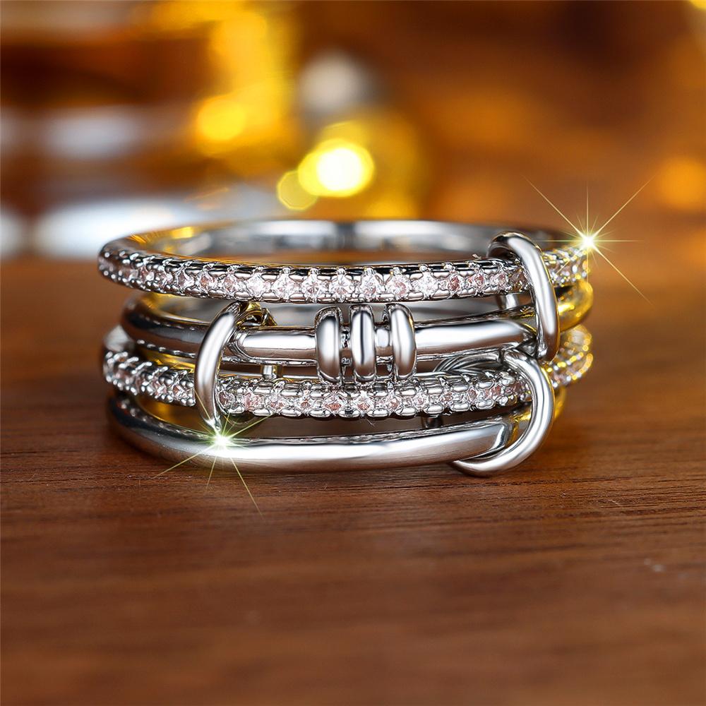 White Zircon Female Luxury Stone Engagement Ring Set Vintage Silver Color Bridal Sets Wedding Bands Party Jewelry For Women