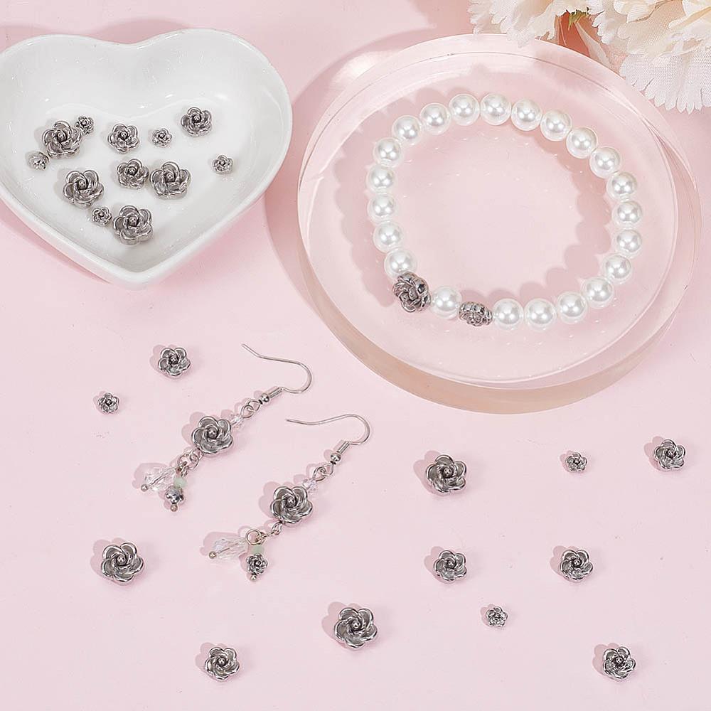 1set 30pcs 3 styles 304 Stainless Steel Beads Rose Stainless Steel color 5~10x5~10x3~6mm Hole: 0.8~1.4mm 10pcs/style