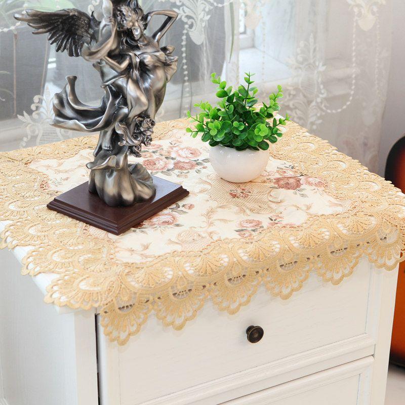 High-End Embroider Bedroom Nightstand Cover Fabric Craft Cover Cloth Embroidered Idyllic European Dust Towel Tablecloth Tablecloth Square Towel