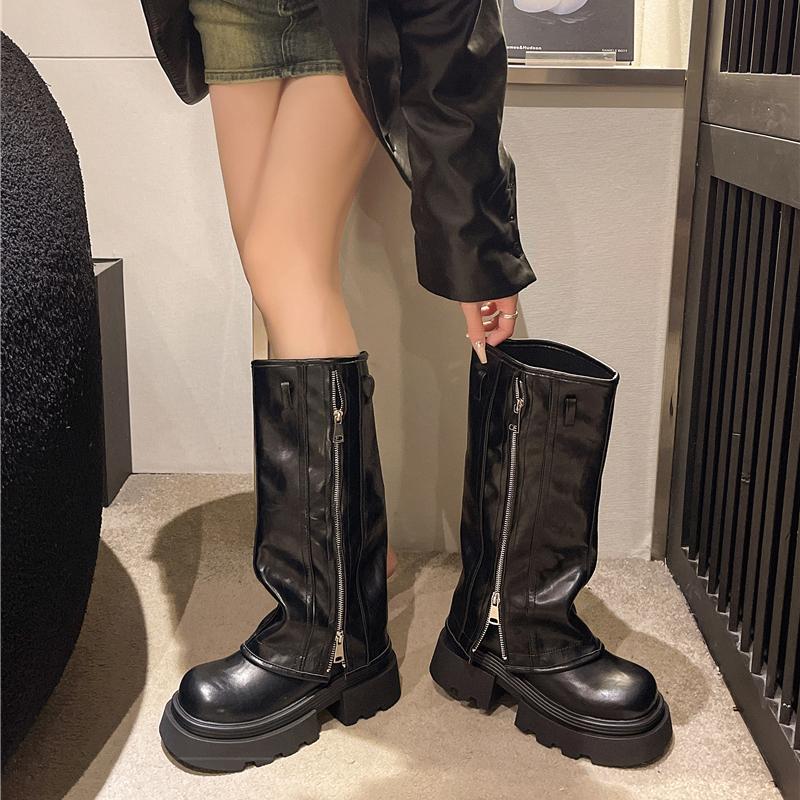 Winter Punk Platform Women Knight Boots Fashion Belt Buckle Height Increase Shoes Ladies Concise Platform Long Pipe Booties