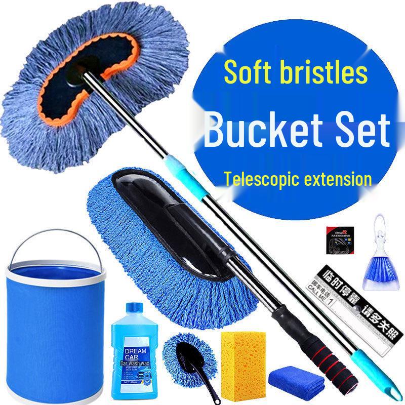 Telescopic Car Wash Mop with Long Handle and Soft Bristle Brush