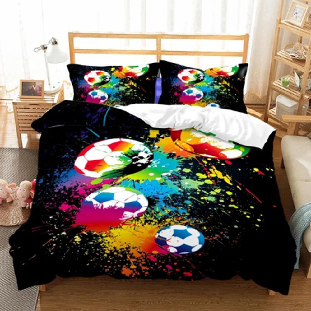 Soccer Ball Duvet Cover Set Colorful Soccer Fans Bedding Set Sports Theme Bedroom Decor for Boys Teens