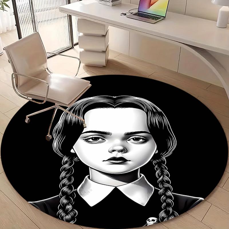 1pc Addams Family Wednesday1 Design Printed Area Round Carpet for Bedroom Living Room Home Decor Rugs Mat Non Slip Mat Rug for Bedside