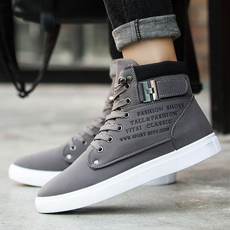

Весенне-осенняя спортивная обувь. Обувь с высоким берцем. Мужская корейская парусиновая повседневная обувь на плоской подошве. Походная обувь. 38 серый