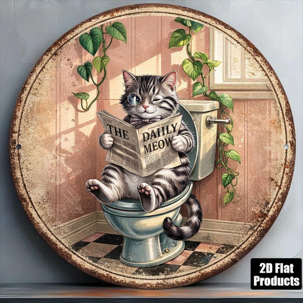 Metal Cat Wall Decor Tin Sign Gift For Friend 15x30cm Vintage Home Art