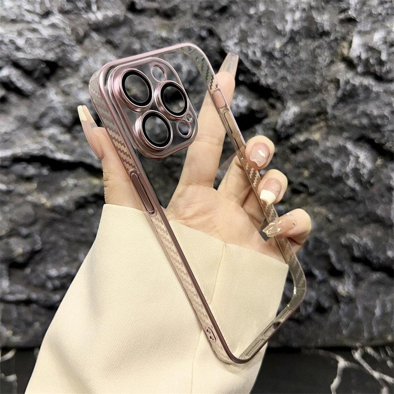 Hot Sale Plated Carbon Brazed Bezel PC Hard Case for iPhone15 14 13 12 Pro Max 11 Full Cover Phone Case with Lens Film