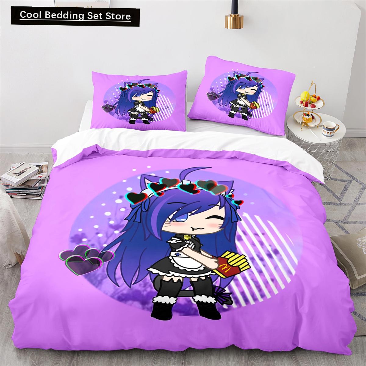 

Gacha Life Academia Аниме Пододеяльник Комплект с Наволочками Полиэстер Подростковый Детский Комплект Постельного Белья Полный Размер Королева King Постельное Белье EU single(135x200cm)