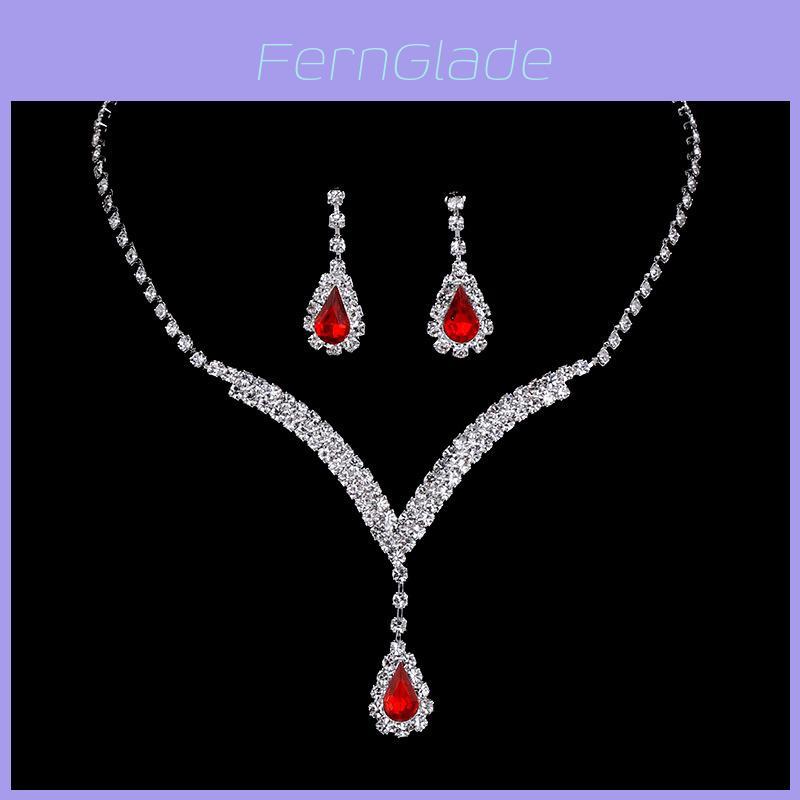 European Fashion Bridal Jewelry Set With Crystal Water Drop Pendant And Earrings For Women