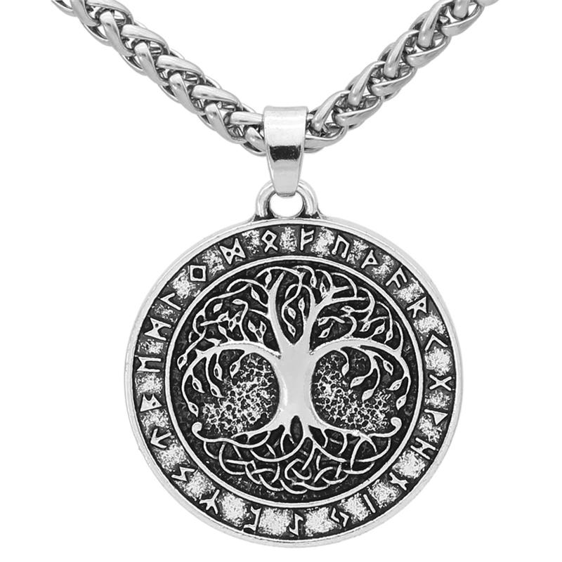 Nordic Tree of Life Pendant Viking Rune Necklace Antique Bronze Silver Jewelry Gift for Men Women
