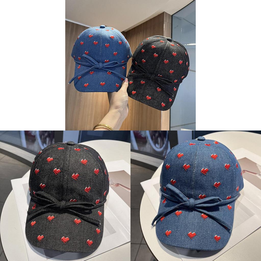 Denim Cap With Heart And Bow Design Sun Blocking For Spring And Autumn Wear