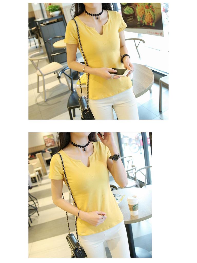 2023 Women's Korean Style Slim Fit Solid Color Short Sleeve T-shirt