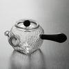 Japanese Style Heat Resistant Hammer Pattern Square Bottom Glass Teapot Side Handle Wooden Kungfu Tea Set Tea Pot With Filter