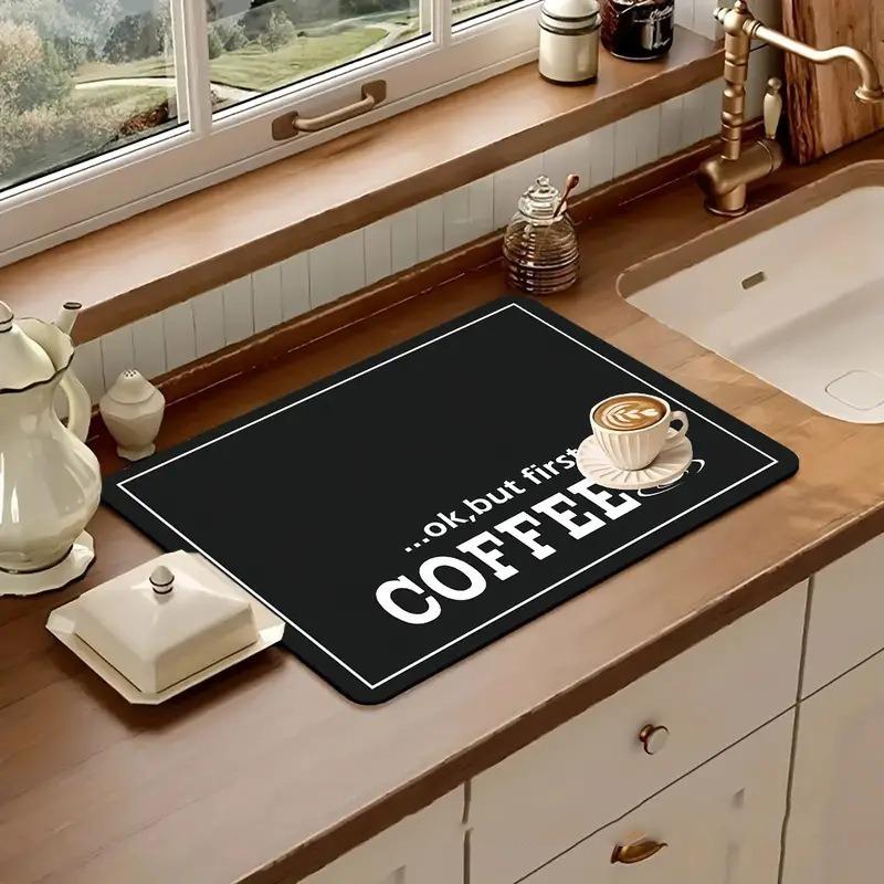 1ks Gumová sušicí podložka s retro kávovým nádobím Pro kavárny Restaurace Kuchyň Kobercové nádobí Odolné Diatom Mud Stolní podložka Pet Mat Coffee