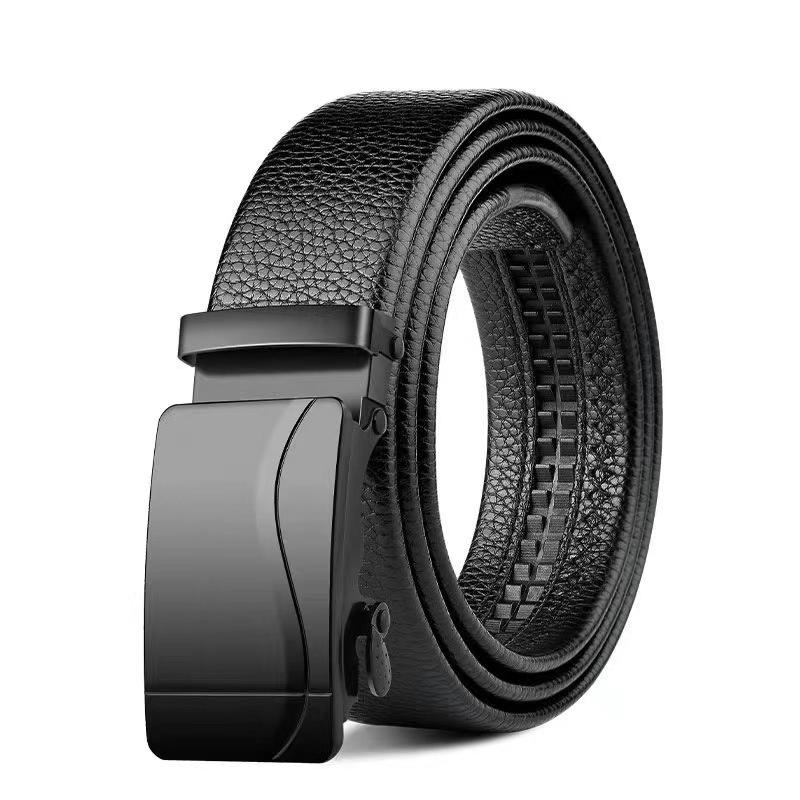 Men’s Automatic Buckle Leather Belt with Customizable Logo - Perfect for Business and Casual Wear