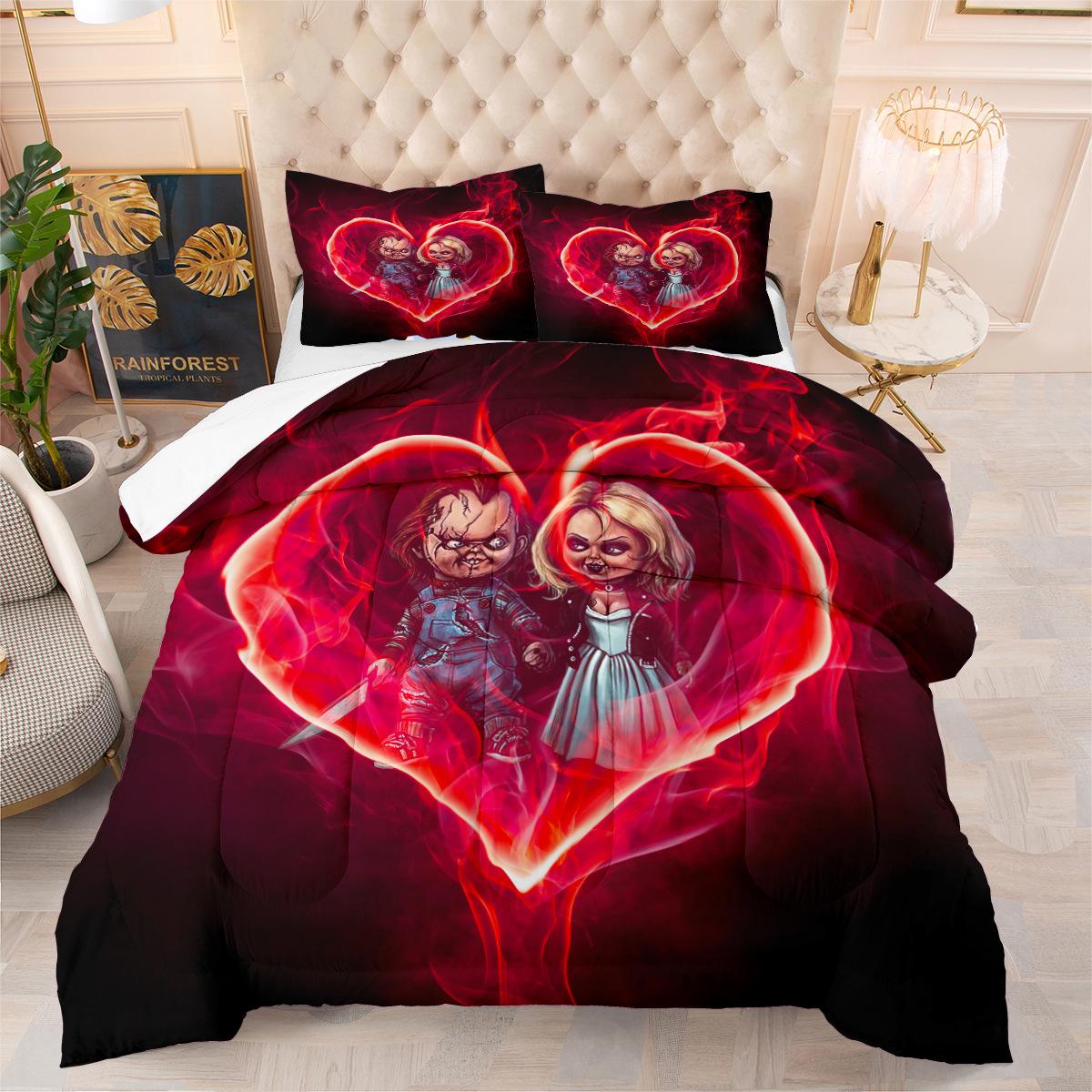 Fat Quilt Digital Printing Summer Quilt Halloween Funny Pumpkin Quilt Three-piece Set 172*218cm