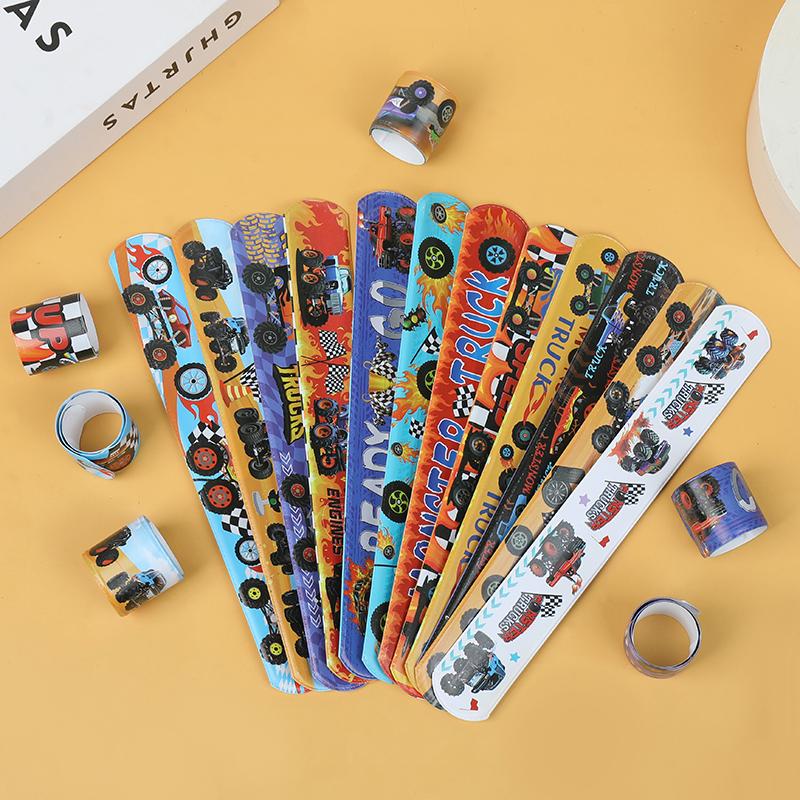 12pcs Racing Car Slap Bracelets PVC Wristbands Kids Birthday Party Favors Pinata Filler Guests Gift Sport Party Decor Supplies