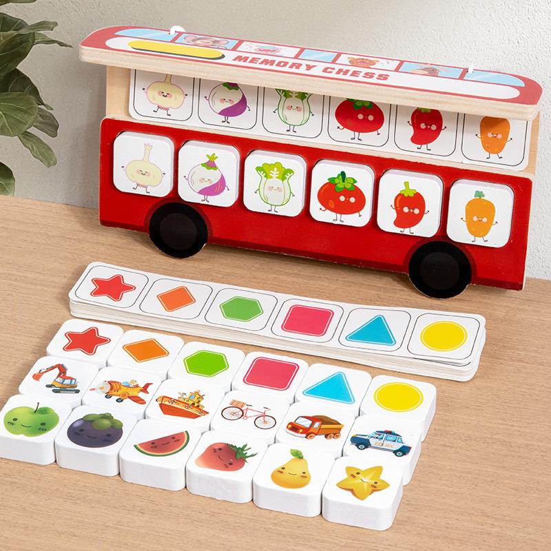 

Wooden Bus Memory Chess Montessori Matching Board Game Color Cognition Fruit Shape Blocks Puzzles Educational Toys For Children