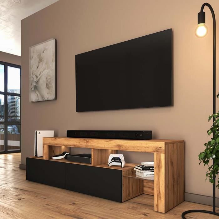 Mobile TV - SELSEY - Asten - Rovere Wotan - Nero - LED integrato