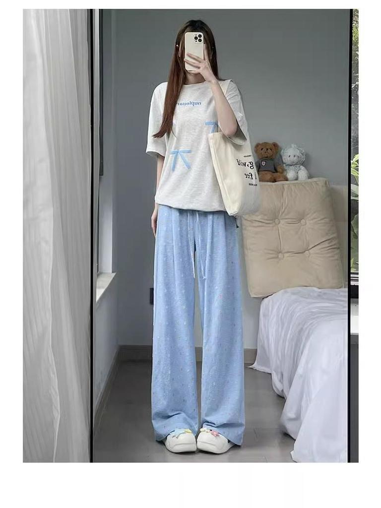 Colorful Polka Dot High Waist Wide Leg Pants for Women - Summer Ice Silk