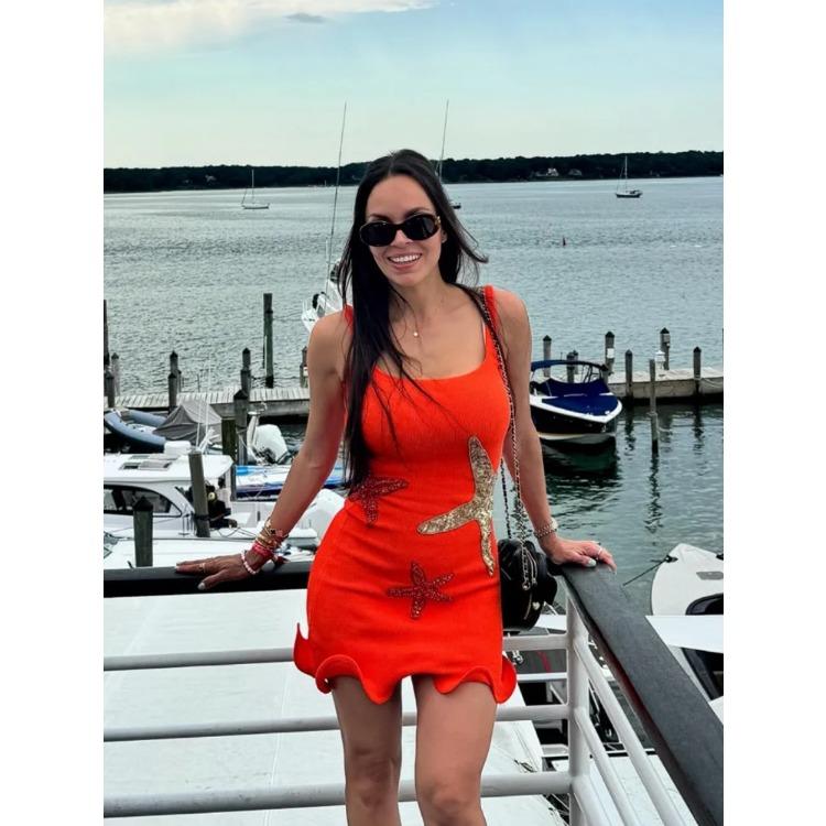Stunning Shiny Stars Ruffles Hem Knitted Mini Dress Women's Chic Slim Fit Sleeveless Sling Vestidos 2025 Lady Street Gowns New