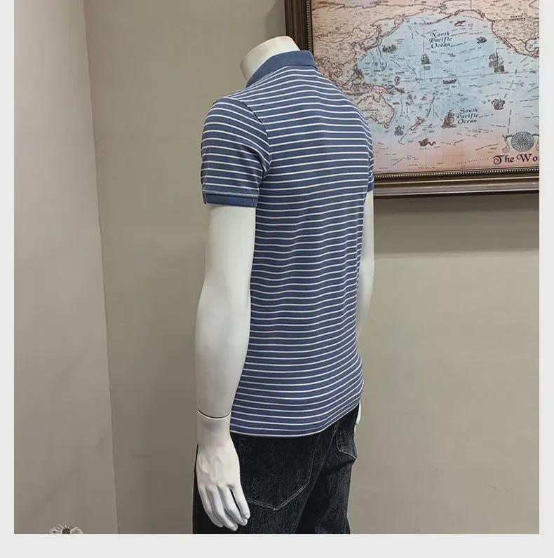 Pánské polo tričko se slim fit pruhy - Letní business casual korejský styl