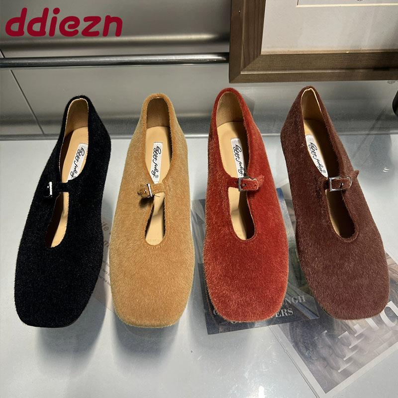 Fashion Flock Fashion Buckle Strap Women Mary Janes Flats Shoes Shallow Female Square Toe Footwear Slip On Ladies Flats Shoes Lady