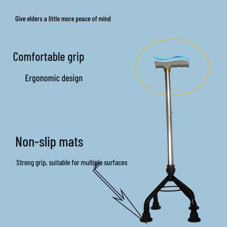 Anti-Slip Adjustable Aluminum Cane Walker with Four Legs
