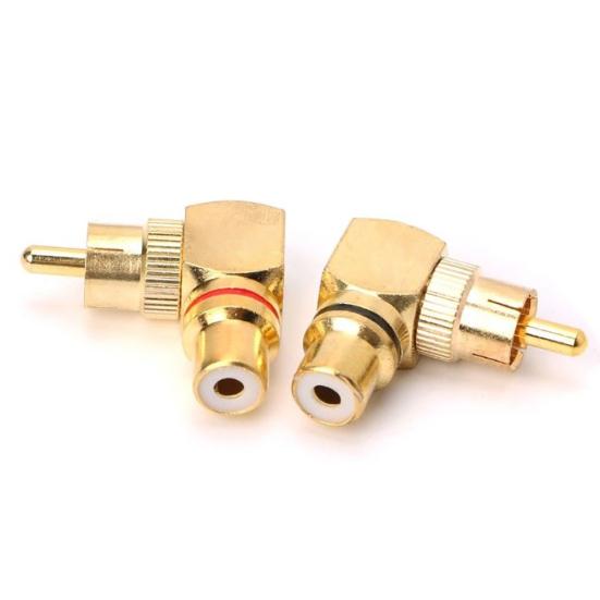 2Pcs RCA під прямим кутом між чоловічим і жіночим позолоченим роз’ємом 90 градусів адаптер