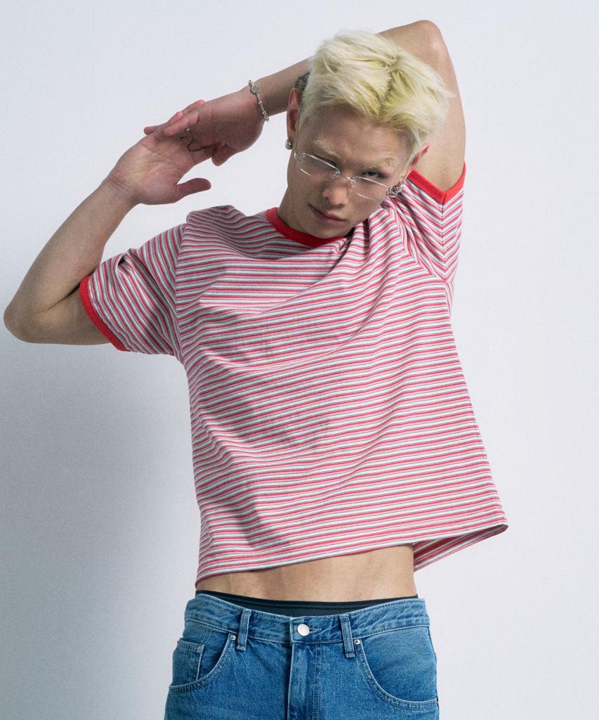 FERNOV Multi-Stripe Crop Ringer Tee Red