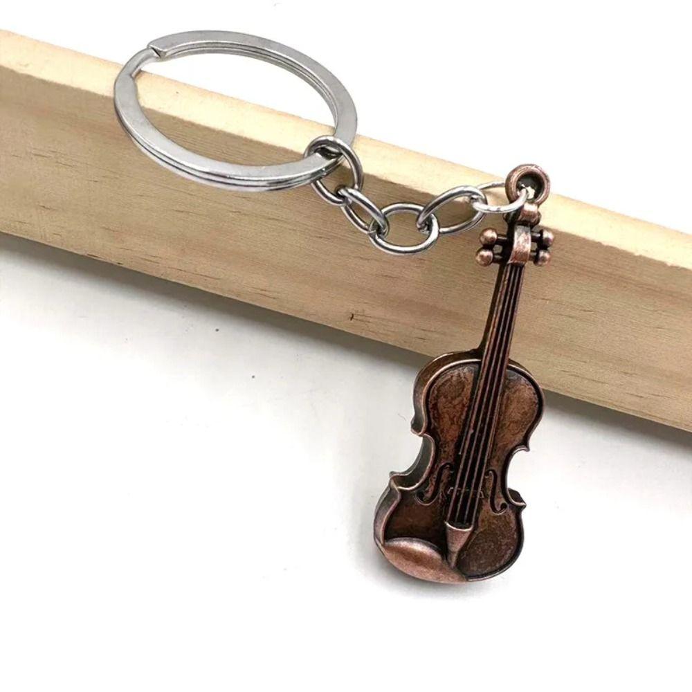 Copper Bronze Vintage Violin Keyring Cello Musical Instrument Pendant Violin Key Chain  Gifts