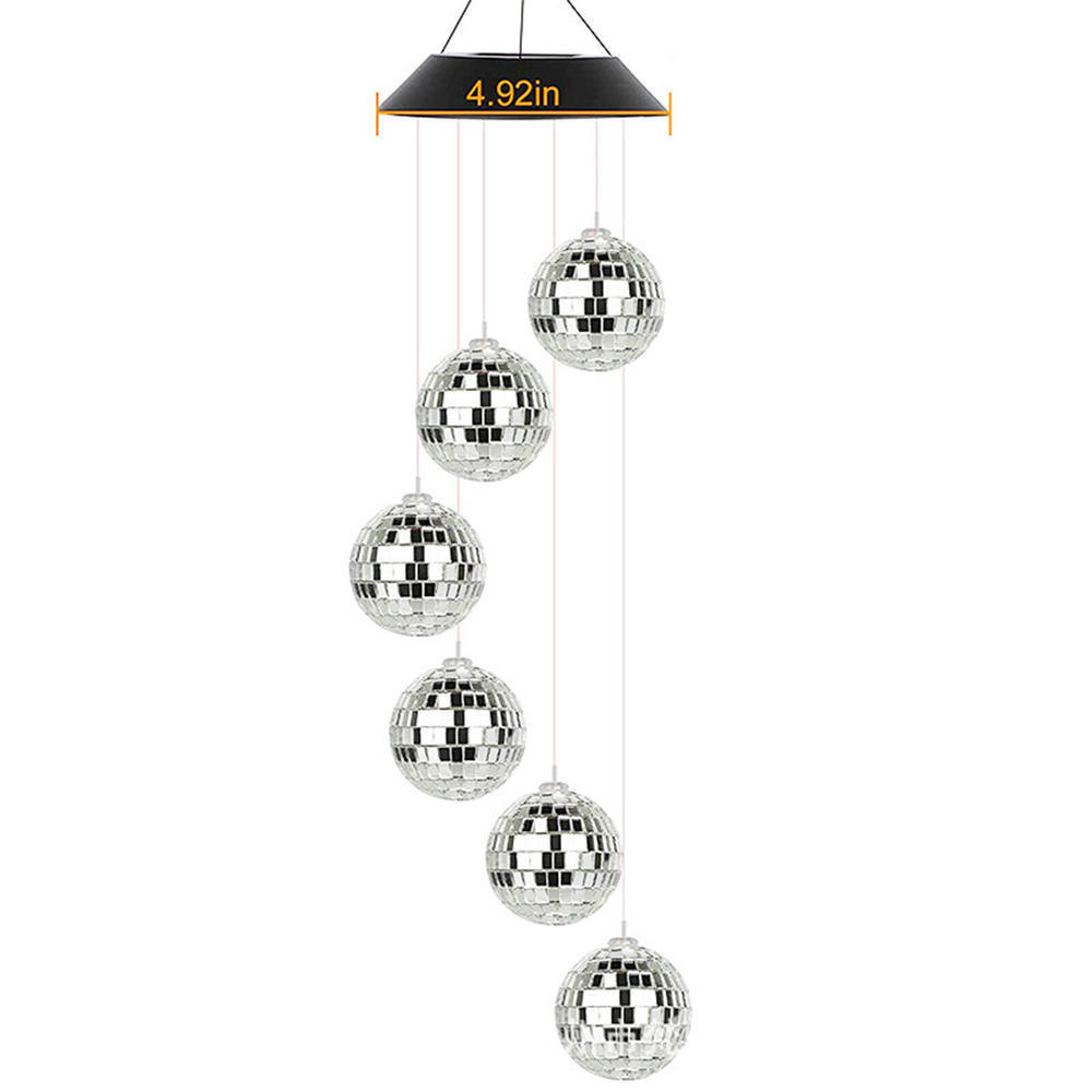 Fargeskiftende Disco Speil Ball Lampe Solcelledrevet Vindklokke Mobilt hengelys for hage Landskap Pathway Festival Dekor