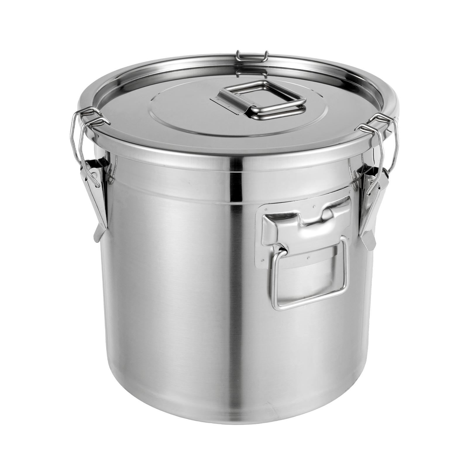 

Airtight Food Storage Container 33L Large Capacity, 304 Stainless Steel Bucket with Locking Lid for Rice, Flour, Cereals серебряный