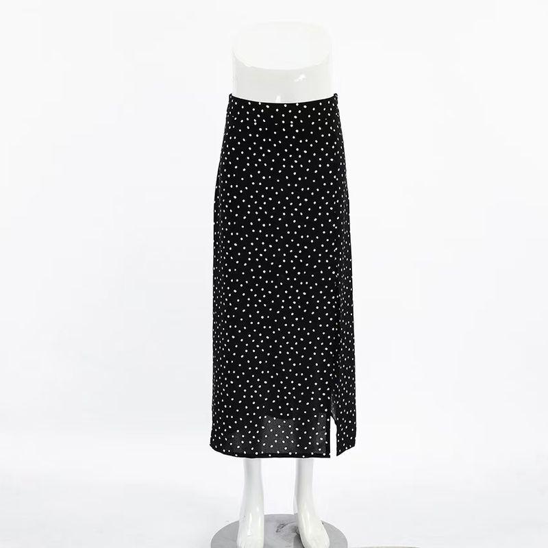 

Новый французский стиль Мода Горошек Сексуальная юбка с разрезом Юбка с разрезом с принтом «горошек» Wave point M