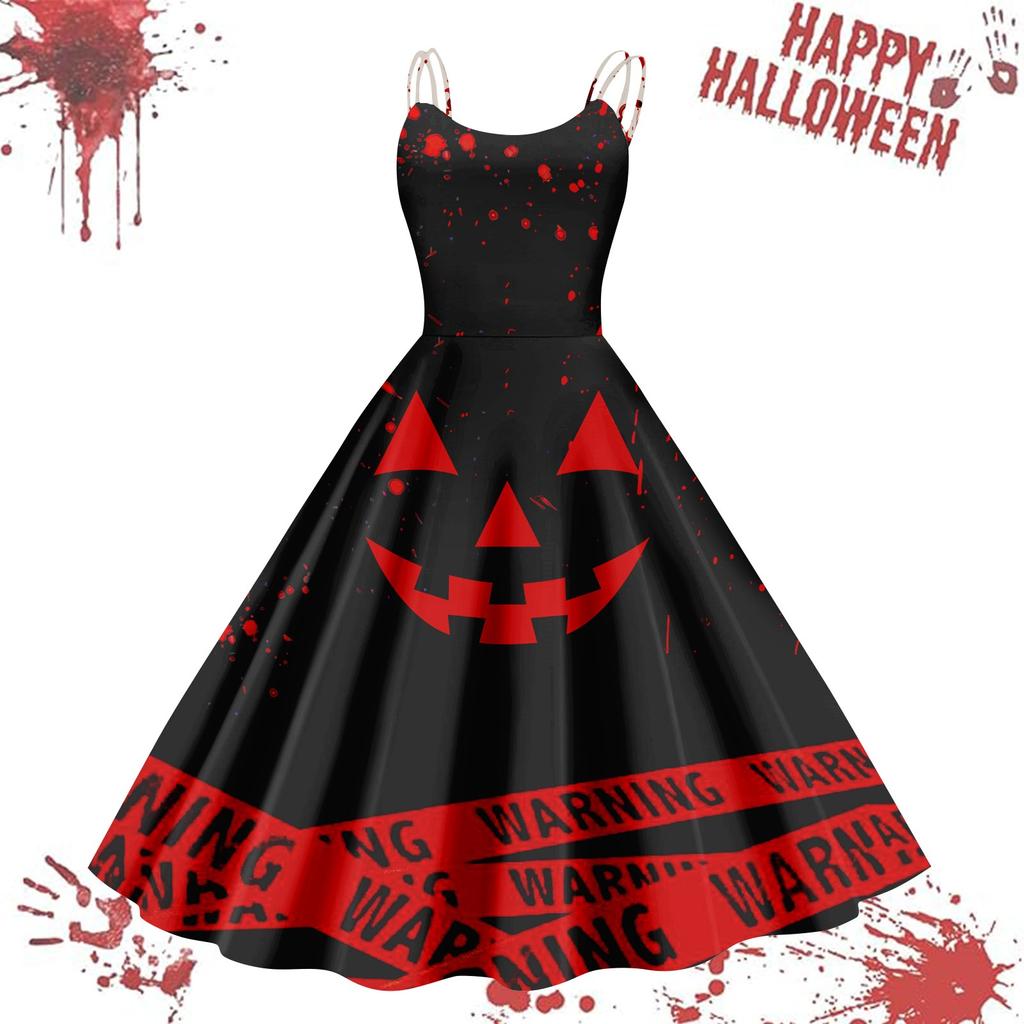 Kvinners avslappede Halloween-trykte seler vintage kjole