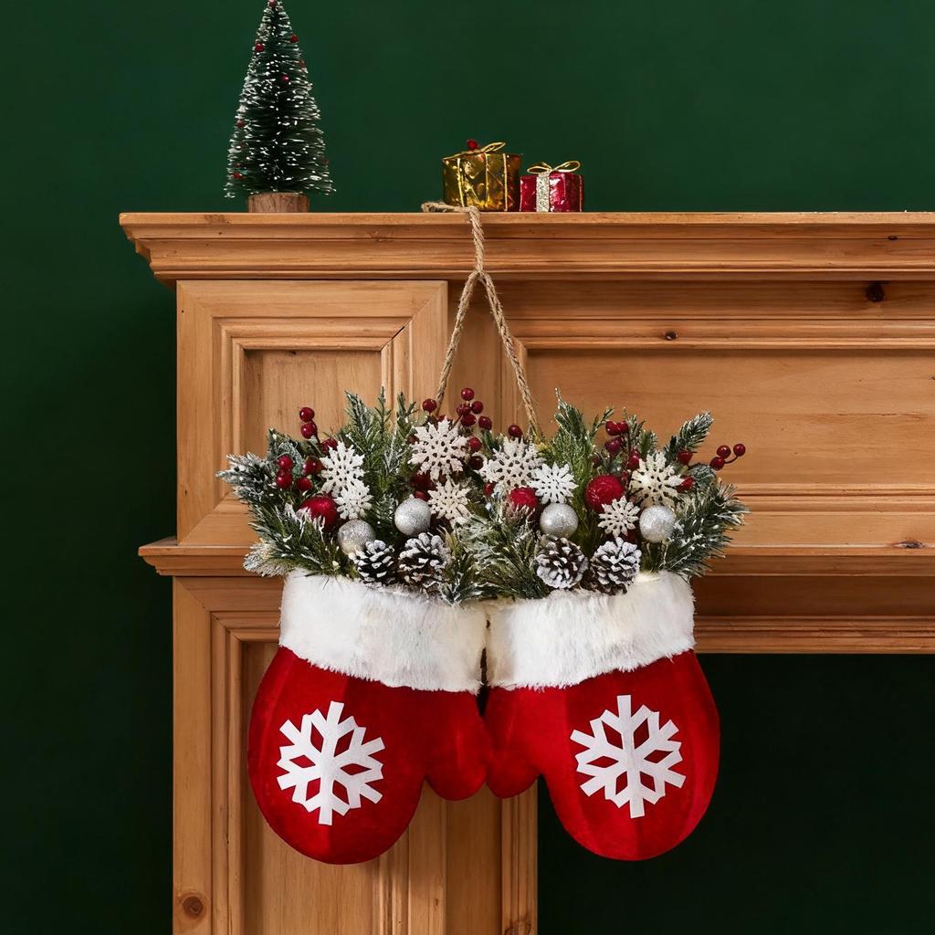 Christmas Front Door Wreath Realistic Decor Glove Design Supplies Artificial Pine Needle Wreaths For Home Indoor Outdoor Porch