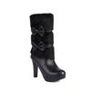 Fashion Black High Heels Mid-calf Boots for Women Faux Fur and Bow-knot Sweet White Pink Winter Women Shoes Platform Boots
