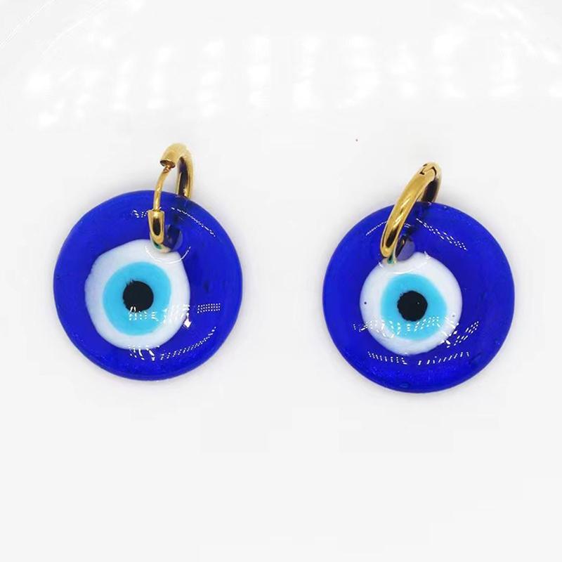 2 Pcs Retro Acrylic Eye Round Earrings Devil's Eye Earrings Turkish Blue Eye Stud Earrings Women Girls Ear Jewelry