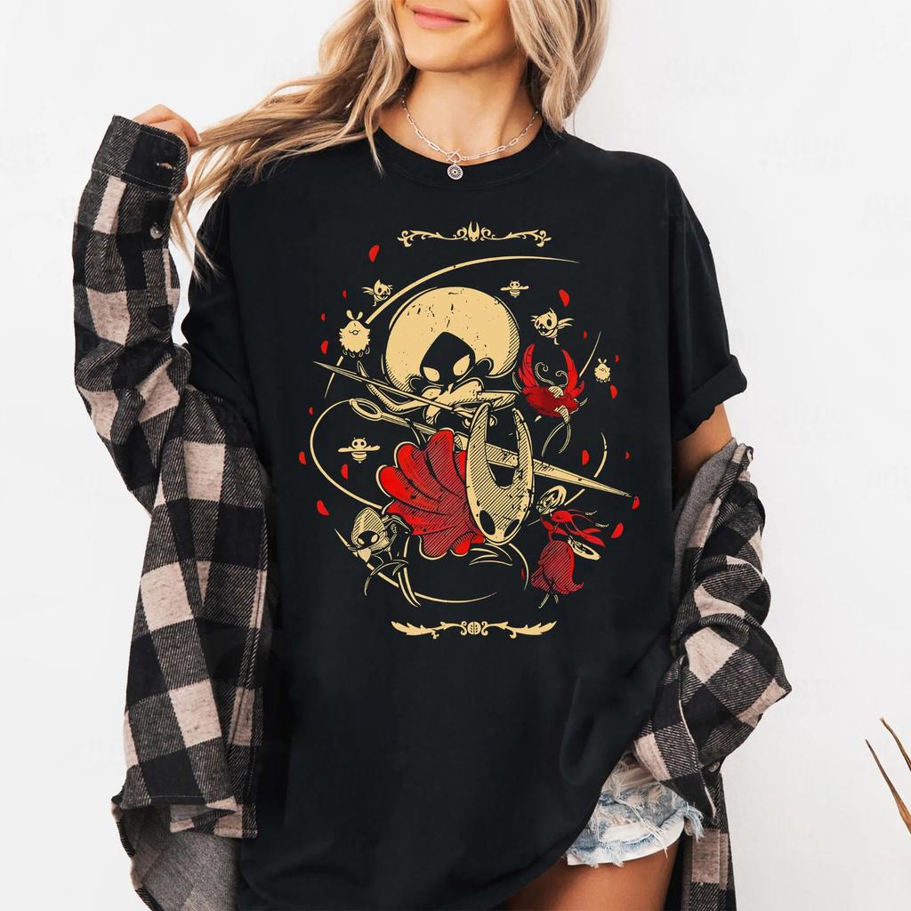 Gothic Indie Game Printed Tshirt for Womens Spring and Summer Fashion Trend Pure Cotton Top Neutral Short Sleeved Tshirt