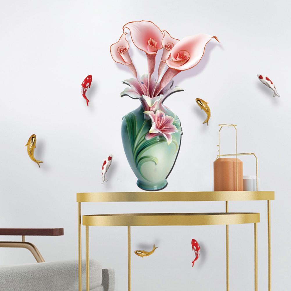 Sweet Room,Bird Fish Flower Vase Wall Sticker Poster Living Room Hallway Background Wall Sticker