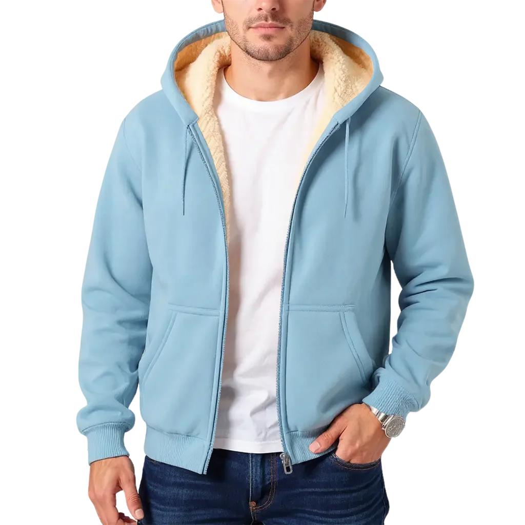 Men's Fleece-lined, Warm, Versatile, Casual, Thick Hooded Sweatshirt Jacket