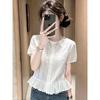 Mori Crew Neck White Short-sleeved Shirt Women's Summer Belly Cover Design Lace Lace Temperament Top A