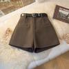 Women Woolen Shorts 2024 Autumn Winter High Waist A‑Line Wide‑Leg Boot Pants Petite Casual Outerwear Shorts