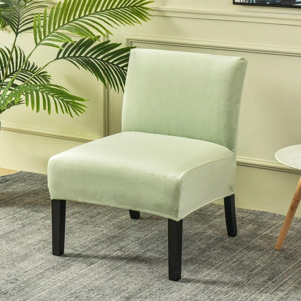 Velvet Armless Chair Cover Solid Color Sofa Stool Slipcover Nordic Accent Stretch Chair Covers Elastic Couch Protector Cover