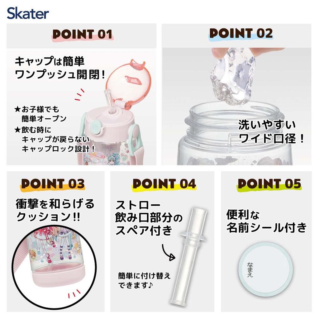 Skater Wasserflasche Wandafuru PreCure 480ml Klare Flasche mit Strohhalm für Kinder PDSH5-A