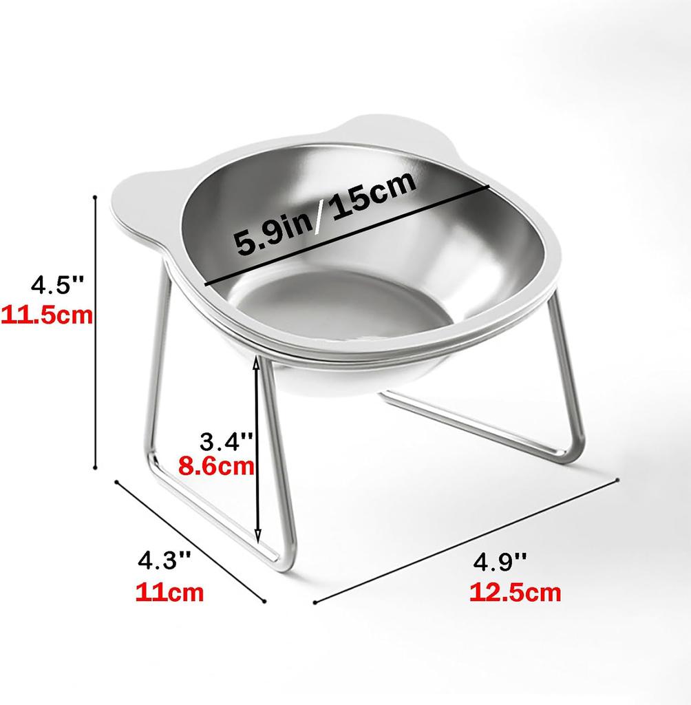 Cat Bowls Tilted Neck Guard Cat Food Bowl Indoor Stainless Steel Shatter Resistant Elevated 15° Pet Bowl For Kitten Puppy