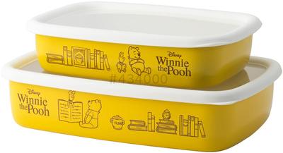 Fuji Emaille Disney Winnie the Pooh Flacher quadratischer Behälter ML 2-teiliges Set DYQ-2SF.P