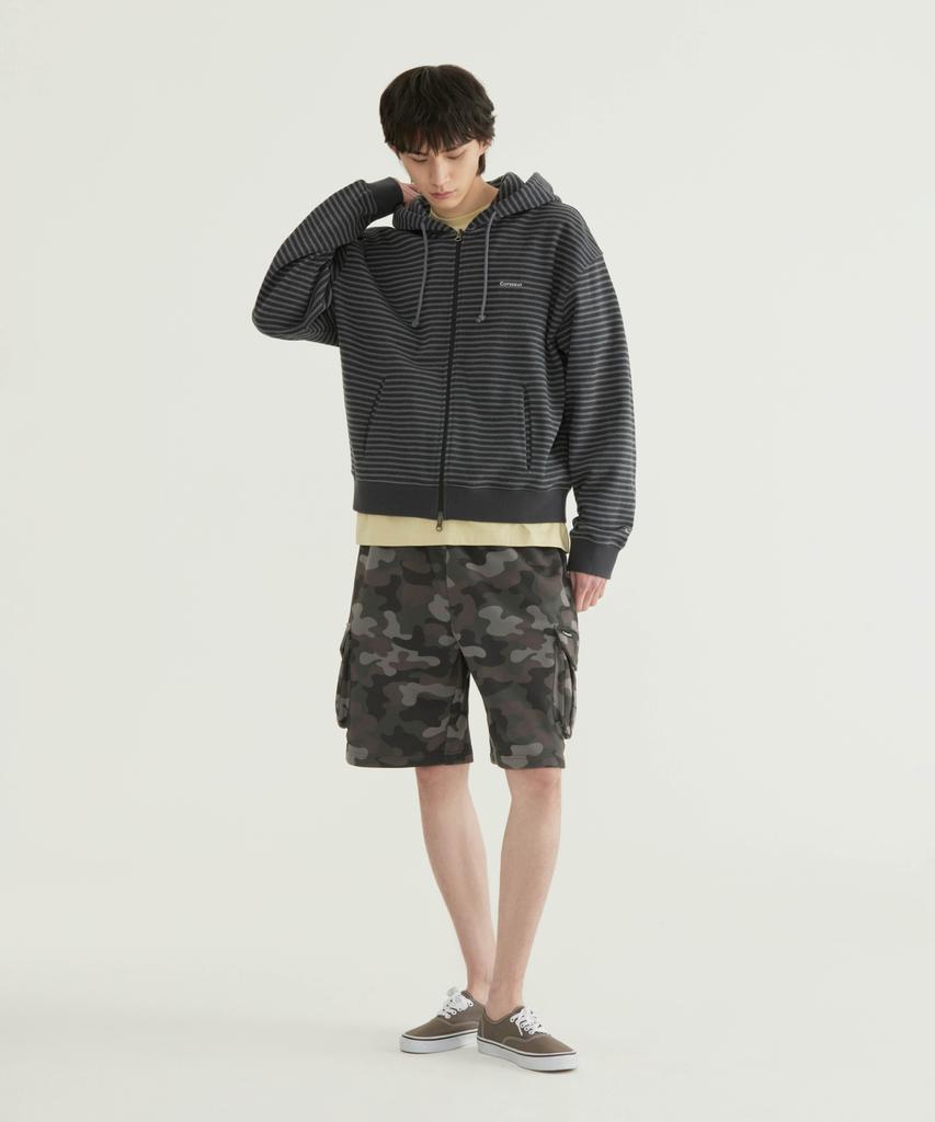 COVERNAT Small Logo Stripe Crop Zip-Up Hoodie Dark Navy