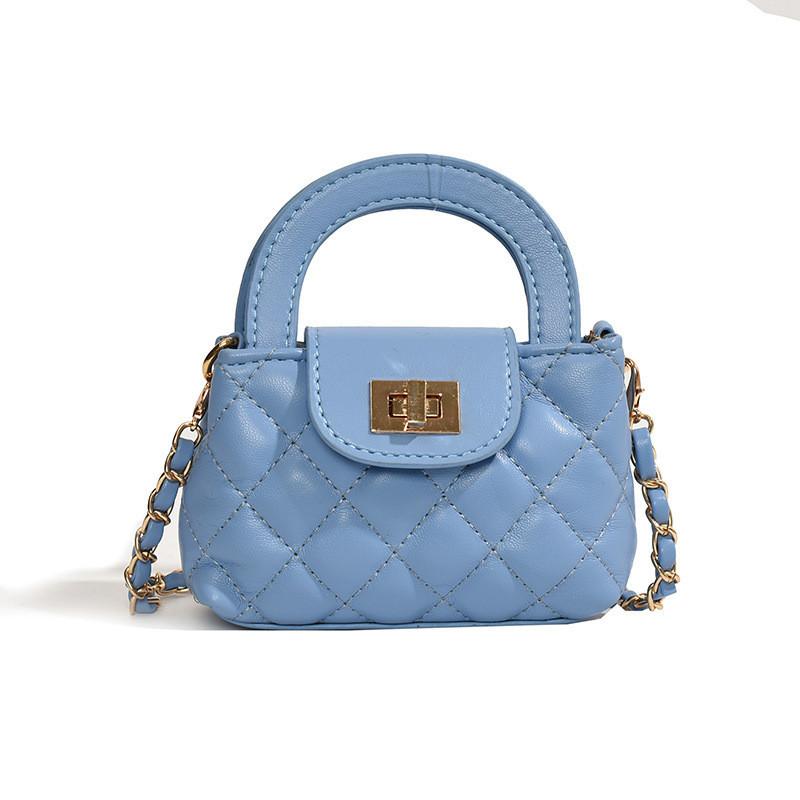 Стильная и милая детская однотонная сумочка, стеганая сумка на цепочке через плечо синий