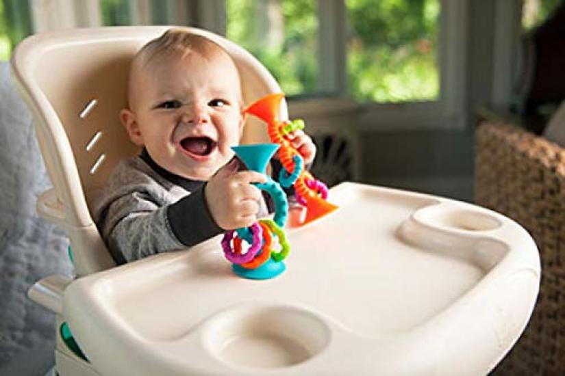 Fat Brain Toys Baby Spielzeug Pip Squigs Loops Orange mit Saugnapf Authentisch FA165-1