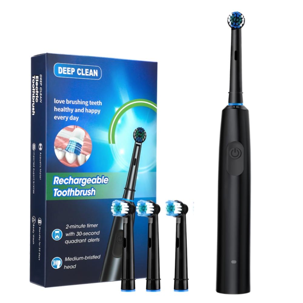 Electric Toothbrush Rotary Rechargeable Teeth Cleaner for Adults Soft Bristles Rotating Round Brush Heads Smart Timer Toothbrush